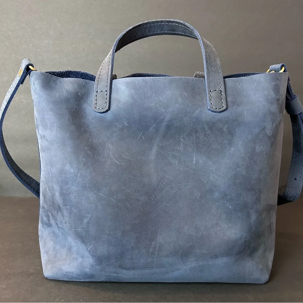 Portland Leather Goods Medium Crossbody Tote Deep Water Blue Leather Bag - Picture 2 of 6